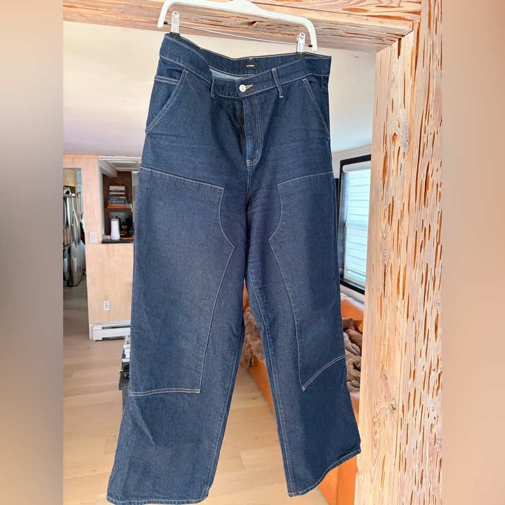 ExpressDark Blue Wide-Leg Jeans size 14